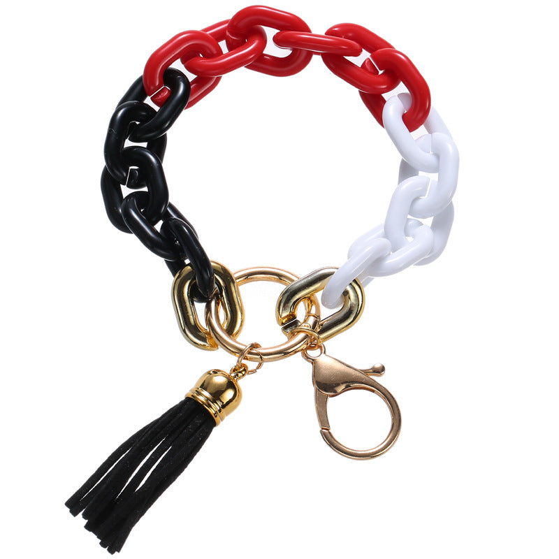 Wholesale Acrylic Chain PU Tassel Bracelet Keychain